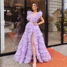 Fabulous Lilac Tiered Tulle Scoop Evening Dresses Pleat Saudi Arabic Special Occasion Evening Formal Prom Party Gown 2024 - buy cheap