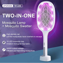 2 em 1 3000v 10 led armadilha assassino do mosquito lâmpada elétrica bug zapper usb recarregável fly swatter armadilha moscas inseto ao ar livre indoor 2024 - compre barato
