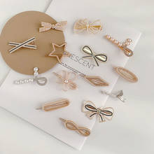 Korea Style Fashion Trending Products 2021 Woman Hair Accessories Pearl Sweet Temperament Metal Bow Knot Star Flower Hair Clip 2024 - buy cheap