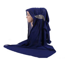 Женский шифоновый шарф с бриллиантами, однотонный простой мусульманский хиджаб с пузырьками, плиссированные шарфы, повязка на голову, шали, мягкие шарфы на шею, 2021 2024 - купить недорого