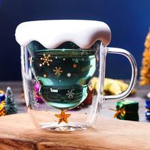 300ML Christmas Tree Double Glass Mug Heat Resistant Double Glass Coffee Cup Silicone Lid Creative Christmas New Year Gift 2024 - buy cheap