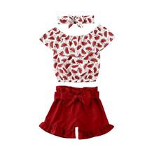 Focusnorm 0-4Years Summer Kids Baby Girl Clothes Set Print Watermelon Off Shoulder T-shirt Shorts Pants Toddler Outfits 2Pcs/Set 2024 - buy cheap