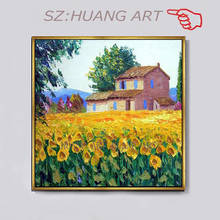 Old painter's hand-painted original realistic art on canvas :Oil painting wall decoration Pastoral landscape of sunflower painti 2024 - buy cheap