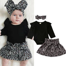 3PCS Newborn Baby Girl Clothes Outfits Black Long Sleeve Ruffles Bodysuits +Tutu Leopard Skirt Headband Sets 0-12M 2024 - buy cheap