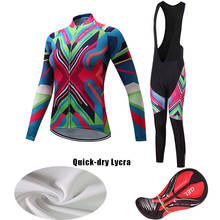 Осенняя велосипедная одежда с длинным рукавом, комплект с нагрудником для женщин, 2021, Модный комплект одежды из Джерси для велоспорта, женская одежда для шоссейного велосипеда, костюм для горного велосипеда, платье 2024 - купить недорого