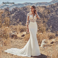 Smileven sereia vestidos de casamento manga longa boho apliques rendas vestido de noiva sem costas vestidos de casamento 2020 vestido de noiva 2024 - compre barato
