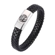 Punk Leather Bracelet For Men Jewelry Magnetic Buckle Stainless Steel Leopard Charm Bracelets Fashion Bangles Gifts SP0318 2024 - buy cheap