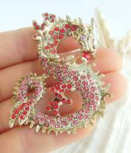 Unique 2.36" Chinese Dragon Brooch Pin Pendant Red Pink Rhinestone Crystal EE02980C13 2024 - buy cheap