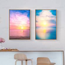 sunset seascape golden sun blue sea pink sky beautiful wall painting HD photography printing home canvas frameless poster 2024 - buy cheap