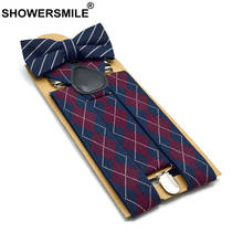 SHOWERSMILE галстук-бабочка подтяжки мужские клетчатые подтяжки для брюк британские винтажные женские рубашки подтяжки брюки 3,5 см 2024 - купить недорого