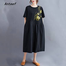 short sleeve black cotton vintage floral dresses for women casual loose summer dress elegant clothes 2021 sundress 2024 - buy cheap
