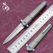 HUOWEN-cuchillo plegable de aleación de titanio TC4, M390, cuchillo de bolsillo con aleta de acero, herramienta EDC de defensa para acampada y pesca, Pequeño, portátil 2024 - compra barato