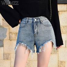 Withzz verão feminino solto cintura alta perna larga linda borla jeans rasgado shorts jeans 2024 - compre barato