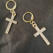Personality Gold Plated Cross Dangle Drop Earrings for Men Women Rhinestone Earrings Hip Hop Jewelry Cross Earrings Party Gifts 2024 - buy cheap