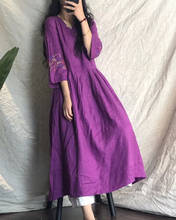 Vestido holgado de lino bordado para mujer, ropa Vintage, Otoño, 2020 2024 - compra barato