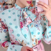 Elegant Women polk dot flower print chiffon blouse Autumn long sleeve pullovers blusa Office Lady New Spring bow tie shirt tops 2024 - buy cheap