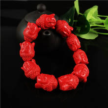 Chinese Red Organic Cinnabar Sakyamuni Buddha beads Elastic Bracelet Fashion Man Ahd Woman Luck Amulet Gifts Jewelry New 2024 - buy cheap