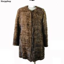 Real Knit Mink Fur Jacket For Women Top Fashion Natural stripe Mink Fur Coat 2018 New Long Slim Real Fur Coat Size 2024 - buy cheap