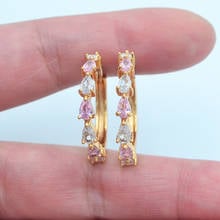 Gold Color Women Lovely Pink White Teardrop Cubic Zirconia CZ Huggie Hoop Earrings Jewelry 2024 - buy cheap