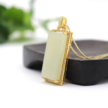 Hetian Jade Pendants FengShui Rectangle S925 Sterling Silver Crystal Embed Safe And Sound Card Necklace For Women Fine Jewelry 2024 - buy cheap