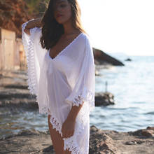 Women Fashion White Bikini Cover Up Lace Hollow Out Crochet Swimsuit Swimwear Beach Dress 2024 - buy cheap