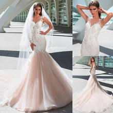 Потрясающие Прозрачные Свадебные платья русалки без рукавов цвета шампанского, винтажное свадебное платье vestidos de novia 2024 - купить недорого
