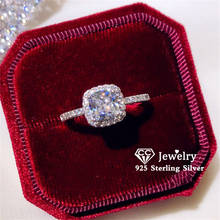 Anel de prata esterlina para mulheres s925, quadrado, zircônia cúbica, joias finas para casamento, romântico, bijuteria feminina 2024 - compre barato