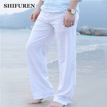 SHIFUREN 2020 Hot Summer Men's Cotton Linen Pants Soft Breathable Casual Male Elastic Waist Straight Loose Trousers Streetwear 2024 - compre barato