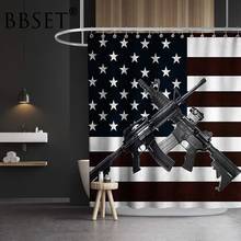 Tema patriótico cortina de chuveiro bandeira americana e arma 3d impresso à prova dmulti água multi-tamanho cortina de bano menino decoração do banheiro 2024 - compre barato