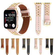 Новый кожаный ремешок с заклепками для Apple Watch 38 мм 40 мм 42 мм 44 мм ремешок браслет для iWatch серии 5 4 3 2 1 Аксессуары для наручных часов 2024 - купить недорого