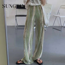 Брюки Sungtin женские тонкие с широкими штанинами, свободные прямые штаны с завышенной талией, с принтом, в Корейском стиле, 3 цвета, 2021 2024 - купить недорого