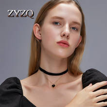 Zyzq colar coração feminino, vintage, de flanela, corrente em camadas, para presente de natal, joias para atacado 2024 - compre barato