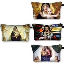 Bolsa de maquiagem religiosa, pintura a óleo, religiosa, arte, meninas, para viagem, feminina, mini bolsa de cosméticos 2024 - compre barato