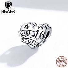 2020 New BISAER 925 Sterling Silver Girl Power Beads Girl Power Engraved In Love Heart Charms For Jewelry Making ECC1437 2024 - buy cheap