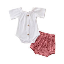 Conjunto de roupas infantis para meninas de 0 a 24 meses, macacão manga curta + shorts de leopardo, roupas de verão 2024 - compre barato