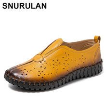 SNURULAN2021 Summer Genuine Leather Vintage Loafers Shoes Women Lazy Slip-On Handmade Leather Breathable Hollow Soft Shoes Woman 2024 - buy cheap