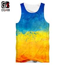 OGKB Vest Homme Hot Gyms 3D Sleeveless Shirt Print Blue Yellow Ink Summer Casual Oversized Attire Male Spring Tank Tops 2024 - buy cheap