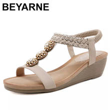 BEYARNE Summer Women Sandals Wooden Bead Water Drill Bohemia Wedges Shoes for Women Solid color Breathable Female Shoes 2024 - buy cheap