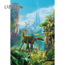 Laeacco Динозавр мир Юрского периода детский день рождения Зеленый Джунгли плакат ребенок фотография фон, фото-декорации Фотостудия 2024 - купить недорого