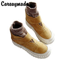 Careaymade-zapatos originales hechos a mano para mujer, botas retro artísticas, botas cortas de piel auténtica de fondo suave, botas de invierno con suéter 2024 - compra barato