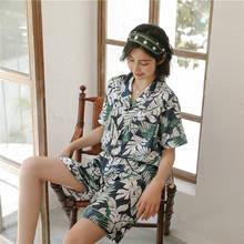 Daeyard pijamas de seda para mulheres, roupas de dormir para casa, cetim, estampa fofa, verão, manga curta, conjunto pj 2024 - compre barato