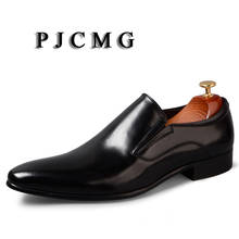 PJCMG Spring/Autumn Men's Genuine Leather Pointed Toe Slip-On Dress Black/Red Business Office Wedding For Men Flats Shoes 38-46 2024 - buy cheap