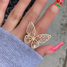 Кольцо регулируемое женское с большим кристаллом и бабочкой, обручальное, вечернее, подарочное 2024 - купить недорого
