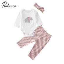 2020 Baby Spring Autumn Clothing Newborn Infant Baby Girl Clothes Elephant Bodysuit Tops+Striped Pants+Headband 3Pcs Outfits 2024 - buy cheap