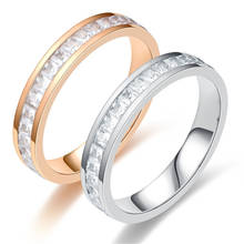 Розовое золото цвет обручальные кольца для мужчин и женщин нержавеющая сталь CZ обручальное кольцо на палец женские ювелирные изделия 2024 - купить недорого