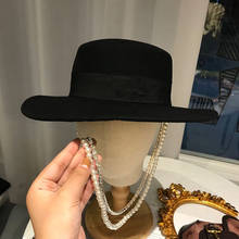 Chapéu feminino de lã diamante pérola outono inverno tamanho médio chapéu feminino vestuário panamá jazz 2024 - compre barato