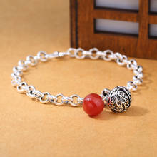 Pulseira de prata esterlina 925, pulseira de prata vermelha de ágata, joias tailandesas para mulheres, acessórios de festa na moda, 15g 2024 - compre barato