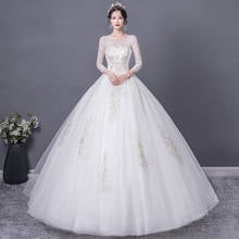 2022 New O Neck Three Quarter Sleeve Simple Wedding Dress Lace Flower Plus Size Lace Up Slim Princess Ball Gown Robe De Mariee 2024 - buy cheap