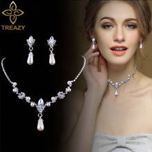 TREAZY Fashion Crystal Simulated-pearl Bridal Jewelry Sets Pearl Drop NECKLACE EARRINGS Wedding Jewelry Sets for Women Gifts 2024 - buy cheap