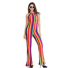 Rainbow Striped Sexy Beach Jumpsuit For Women Off Shoulder Backless Wide Leg Romper Summer Halter Sleeveless One Piece Bodysuit 2024 - buy cheap